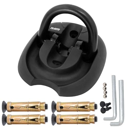 Image of FD-Moto Hardened Flip Up/Down Steel Ground Wall Chain Anchor Motorbike Lock (4 Bolts) Security Locking Point for Motorcycle Bike Bicycle Black Matt