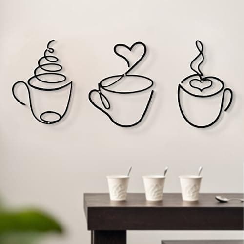 Image of BSITSSS 3 PCS Coffee Cup Metal Wall Art, Black Wall Decor, Line Drawing Coffee Cup Metal Wall Art for Living Room Bathroom Bedroom Patio Balcony Farmhouse Kitchen Decoration