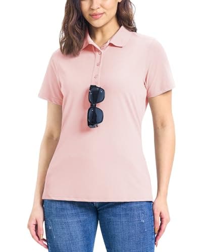 Image of 33,000ft Women's Polo Shirt Short Sleeve Breathable Golf Polo Moisture Wicking Polos Ladies Quick Dry Polos Outdoor Sports Athletic Tennis Performance Stretch T-Shirt for Work Casual Pink XL