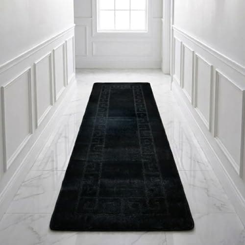 Image of Cozy Haven Gel Backed Classic Rug Runner – Washable Hallway Carpet Runners, Non-Slip Floor Mats for Kitchen, Living Room, Corridor, Entryway, Door Entrances (Black, 80x150 cm)