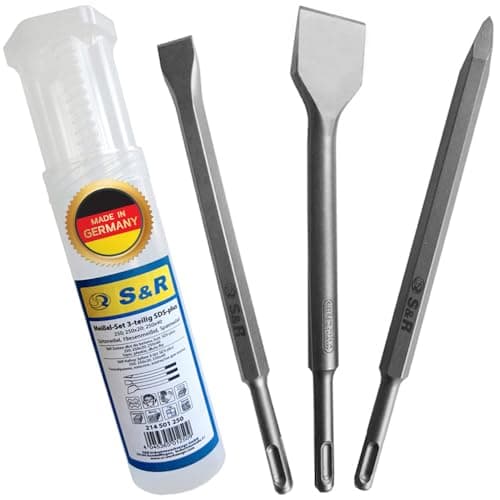 Image of S&R Chisel Set 3-Piece -Made in Germany - SDS Plus: Spade Chisel, Tile Chisel, Point Chisel; Industrial Quality