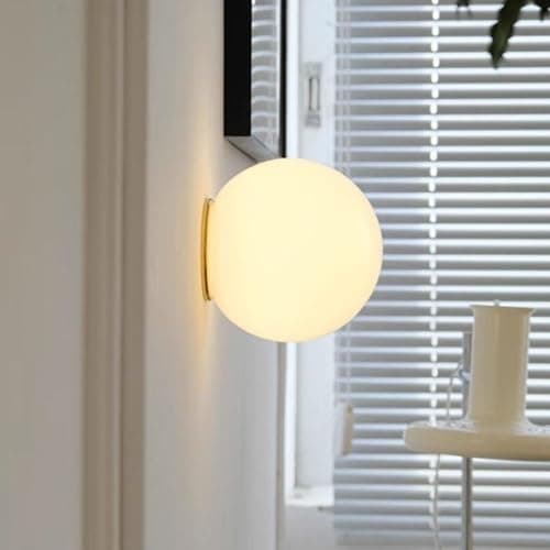 Image of LIGINOK Modern Frosted White Ball Wall Lamp E27 Glass Interior Lamp 15 cm Bedside Lighting 5 W Industrial Light for Living Room, Bedroom, Hallway, Bathroom