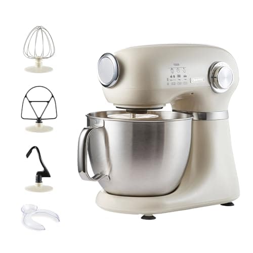 Image of Geepas 1000W Tilt-Head Stand Food Mixer | 5L Kitchen Electric Standing Mixer With Dough Hook, Whisk, Beater & Stainless Steel Mixing Bowl For Baking 3-in-1 Cake Mixer, 12 Speed & Pulse (Renewed)