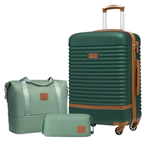 Image of COOLIFE Suitcase Set 3PC - 24" Lightweight ABS Hard Shell Luggage + Travel Bag， Medium Suitcase with 360° Wheels, TSA Locks for Family Travel, Cruise & Long Trips Dark Green/Brown