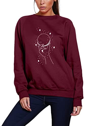 Image of Hand Crystals Moon and Stars - Youth & Womens Sweatshirt - Healing Health Quartz XS Maroon