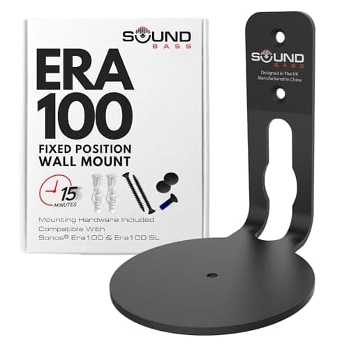 Image of Sound bass ERA 100 Wall Mount Bracket, Low Profile, Black, Single Unit, Compatible with Sonos ERA100 & ERA 100 SL Speaker, Complete with All Fixing Hardware