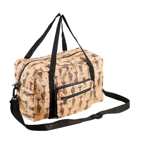 Image of Eco Chic Recycled Cabin Holdall Bag, 40x20x25 for Ryanair Underseat Carry-On Luggage, Lightweight Foldable Water-Resistant Travel Duffle (Giraffes Beige)