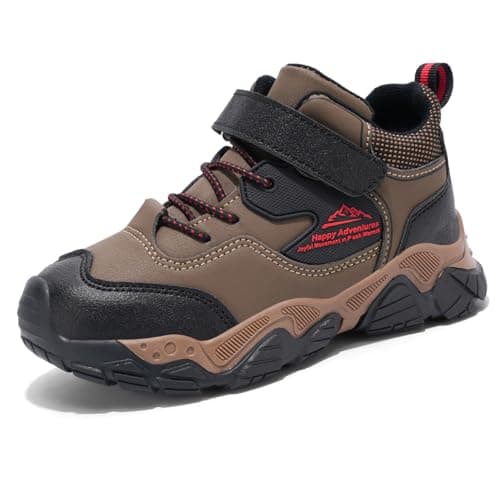 Image of Unitysow Kids Hiking Boots Boys Waterproof Walking Shoes Trainers Children Outdoor Lightweight Trekking Footwear Camping Climbing Shoes Sneaker,Brown,11 Child UK