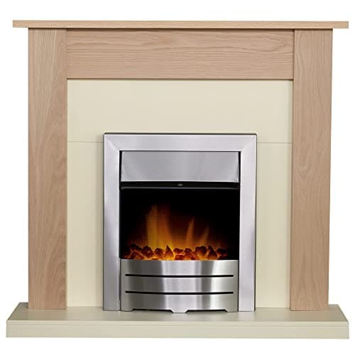 Image of Adam Southwold Fireplace in Oak& Cream with Colorado Electric Fire in Brushed Steel, 43 Inch