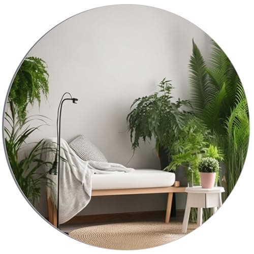 Image of TSKDKIT 50cm Round Wall Mirror Self Adhesive Circle Glass Mirror HD Large Makeup Mirrors Frameless Decorative Mirrors for Walls, Bathroom, Bedroom, Living Room, Door etc