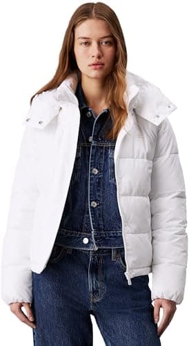 Image of Calvin Klein Women’s Short Matte Puffer Jacket with Hood, White (Bright White), XS