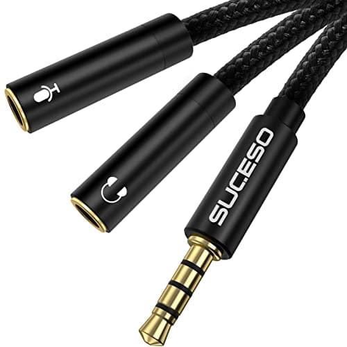 Image of SUCESO Headphone Mic Splitter Adapter 3.5mm Stereo Audio Y Splitter Male to 2 Female Audio Microphone Y Aux Jack Cable Compatible with PS4,PC,Xbox,Laptop,Gaming Headset,Phone,External Mic-35cm(Black)