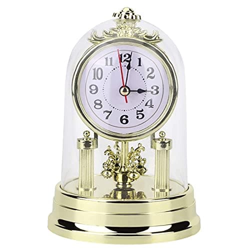 Image of Nicoone Mantel Clock,Non-Ticking Desk Clocks,European Retro Style Living Room Clock,Battery Powered Silent Table Clock for Living Room Bedroom Office Home Indoor Decor,Gold