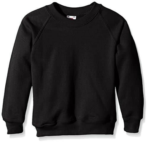 Image of Fruit of the Loom Unisex Kids Raglan Premium Sweater, Black, 7-8 Years (Manufacturer Size:30)