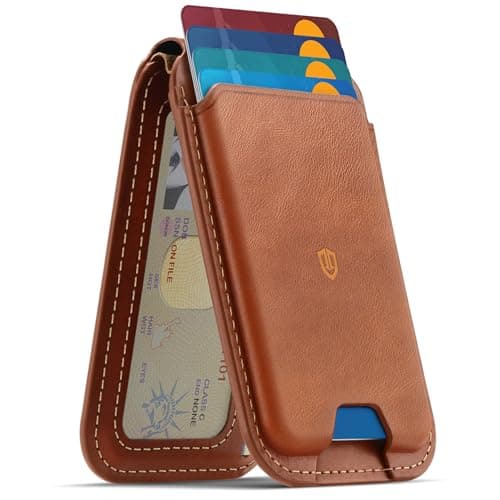 Image of SHIELDON Magnetic Wallet, Compatible with MagSafe, Genuine Leather Magnetic Wallet Stand, RFID Blocking & ID Window, Phone Holder for iPhone 17/16/15/14/13/12 Pro/Pro Max/Plus Series - Retro Brown