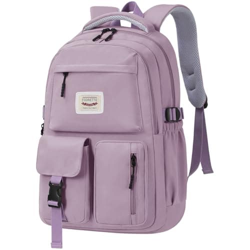 Image of FIORETTO Lightweight School Backpack Womens, Cute School Bag for Teenager Girls, 15.6 Laptop Rucksack Backpack for School Casual Daypacks Travel Backpack for College Work Purple 25L