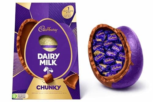Image of Cadbury Dairy Milk Giant Ultimate Chunky Chocolate Easter Egg Includes 1 Large Chocolate Shell and 8 Cadbury Dairy Milk Chunks Perfect For Easter Egg Hunt Great Gift For Kids & Adults School Offices