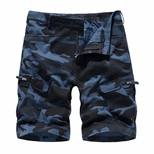 Image of LY4U Cargo Shorts Mens Summer Camo Combat Shorts Outdoor Camouflage Half Pants Blue 32W
