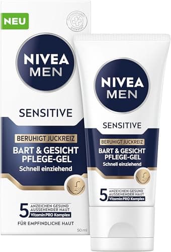 Image of NIVEA MEN Sensitive Beard & Face Care Gel, Fast Absorbing Beard Care for Sensitive Men's Skin, Soothing Face Care to Relieve Skin Irritation (50 ml)