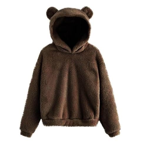 Image of Generisch Women's Black Cute Bear Ears Hoodie Coat Warm Jumper Tops Casual Loose Outwear Jumper Cat, coffee, L