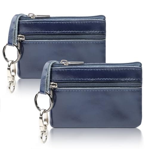 Image of TPTGIAR 2Pcs Leather Coin Purse: Small Purses for Women, Portable Women's Coin Purses & Pouches with Key Ring for Daily Outings(Dark Blue)