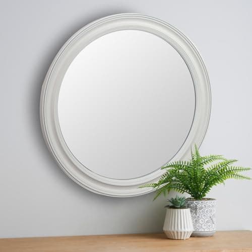Image of DEENZ Traditional Bold Round Mirror Stylish Statement And Brighten Piece Timeless Decoration For The Home Open Up Space Framed Border Classic Enhancing Indoor Design 50 X 50 Cm Approx (GREY)