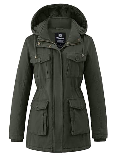 Image of Wantdo Women's Classic Cotton Hoodie Jacket Warm Fleece Coat Winter Outdoor Parka Jacket Mid-Length Windproof Outerwear Coat Army Green M
