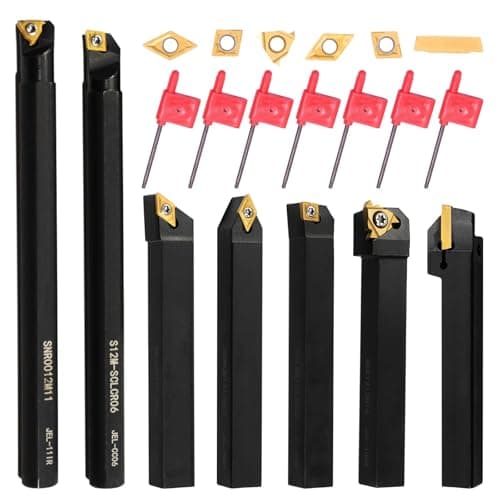 Image of Donken Lathe Turning Tool Set, 12mm Shank 7 Pieces Carbide Turning Tool, Metal Lathe Tools Holder for Turning Grooving Threading, Carbide Inserts Turning Insert, Woodturning Power Lathe Accessories