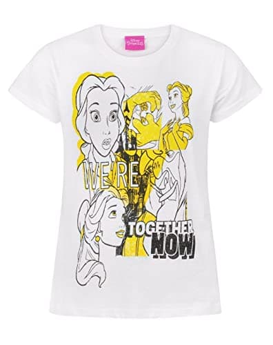 Image of Disney Beauty and The Beast T-Shirt for Kids | Girls Princess Belle White Yellow Top | Magical Movie Merchandise 3-4 Years