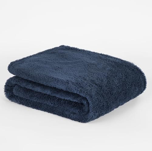 Image of Brentfords Teddy Fleece Blanket Large Throw Over Bed Plush Super Soft Warm Sofa Bedspread, Navy Blue - 125 x 150cm