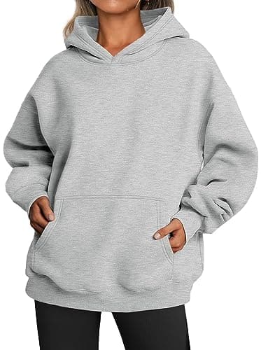 Image of WINKEEY Women's Oversized Hoodies Fleece Sweatshirts Casual Long Sleeve Solid Basic Pullovers Top, Grey M