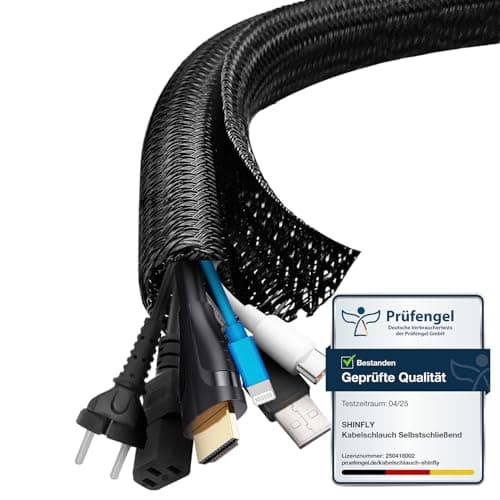Image of shinfly Cable Tidy Sleeve, 13mm/∅0.51"-3m/9.84ft Cable Management Sleeve, Wire Loom Self-Closing Tube Wire Organizer for TV PC Home, Black