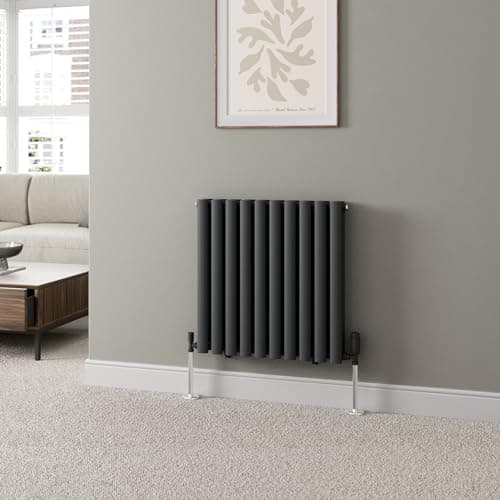 Image of DuraTherm® 600 x 600mm Anthracite Horizontal Designer Radiator Double Column Oval Tube Modern Central Heating Panel Bathroom Radiators