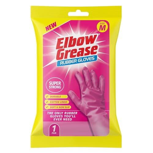 Image of Elbow Grease Pink Rubber Gloves | Super Strong, Cotton Lined, Non-Slip Household Gloves (Medium - 1 Pack)