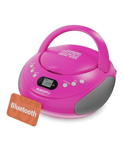 Image of Portable Bluetooth CD Boombox with FM radio | CD, CD-R, CD-RW | 30 Presets | Easy Controls, LED Display, Headphone Jack | OAKCASTLE CD250 (Pink)
