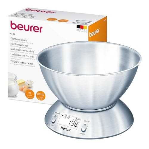 Image of Beurer KS54 Modern Digital Kitchen Scale | Stainless Steel Design | with 1.5l Weighing Bowl | Tare Weighing Function | Temperature Function | Timer Function | 5kg Weight Capacity, 708.40
