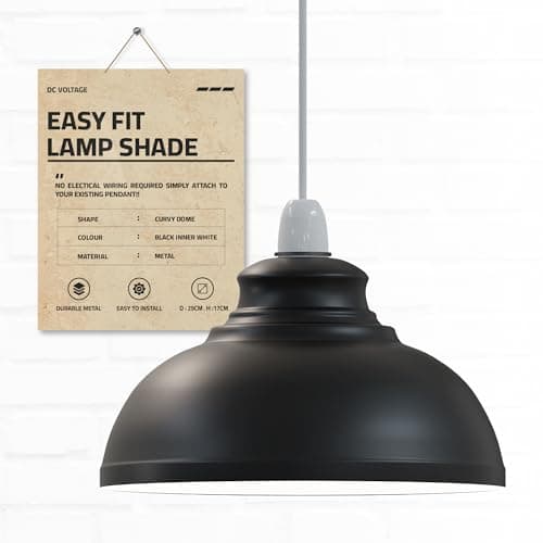 Image of Metal Lamp Shades Black with White Inner, 11.41" Lampshades for Ceiling Lights, Wall Lamps & Floor Lamps, Light Shade Ceiling for Living Room, Bedroom, Kitchen, Hallway, Home Décor
