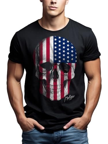 Image of Skull Mens T-Shirt USA Flag Black Size XXXXL