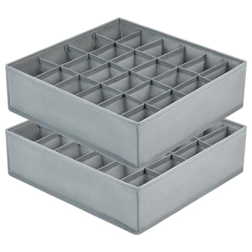 Image of DIMJ 2 Pack Drawer Organisers 24 Cells Sock Organiser Foldable Underwear Drawer Organiser Fabric Drawer Divider Wardrobe Storage Boxes for Socks, Belts, Ties
