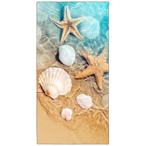 Image of YISUMEI Sea Shells Starfish Beach Towels for Adults Extra Large 180x90cm, Microfibre Quick Dry Towel for Travel Swimming Camping Sports