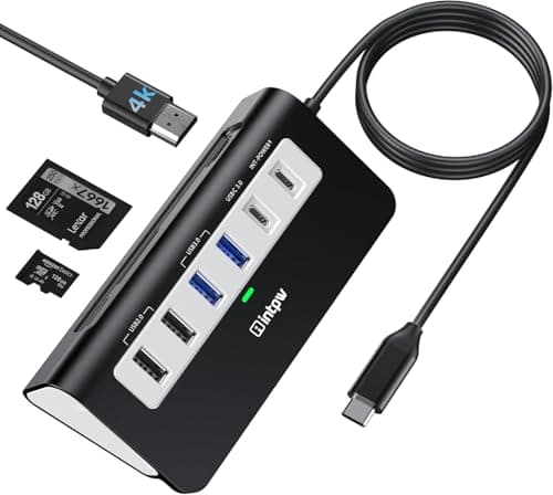 Image of Intpw USB C Hub,9-IN-1 USB Hub 3.0 with Lable 3.28FT,4K HDMI, 2USB-A 3.0, PD 100W, 2USB-A 2.0, USB-C 3.0, SD/TF, Aluminium Docking Station for iPhone16 MacBook Air/Pro/Laptop/Mac OS/Windows
