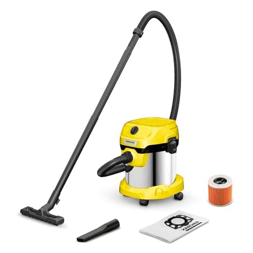 Image of Kärcher Wet and Dry Vacuum Cleaner WD 2 Plus Steel, Blowing function, Power: 1000 w, steel container: 15 L, suction hose: 1.8m, incl. cartridge filter, floor & crevice nozzle, steel.