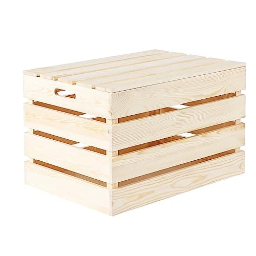 Image of Wooden Chest Storage Chest Wooden Storage Box Log Basket with Lid Footstool Coffe Table (Large)