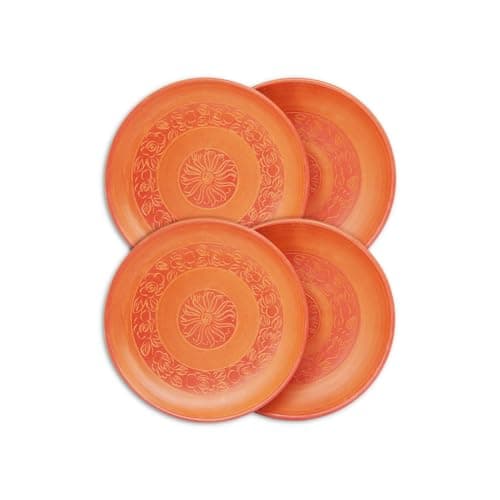 Image of Eco-Friendly Handmade 6PCS Flat Clay Earthen Dinner Plates, Healthy Food Serving Lunch Table Plate Set for Home Kitchen, (4)