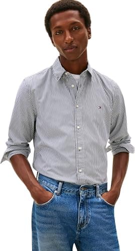 Image of Tommy Hilfiger Men CORE Flex POP Classic STP Shirt MW0MW41403 L/S Shirt, Black, M