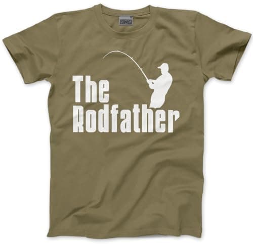Image of HotScamp The Rodfather Mens T Shirt - Fishing Clothing for Men - Fishing Gear - Funny Dad Tshirt - Khaki, M
