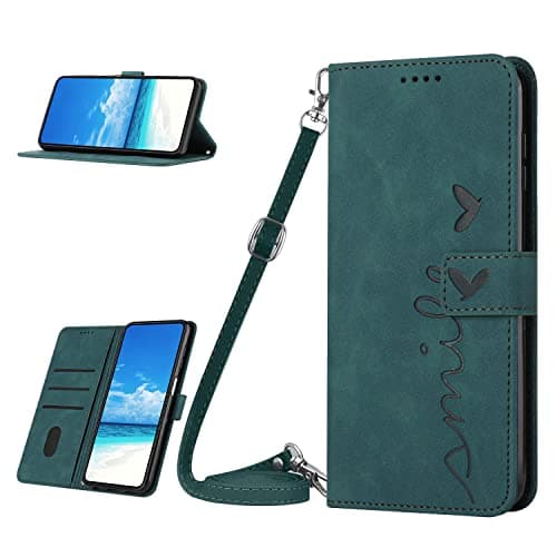 Image of Mo-Somnus Compatible with OPPO REALME 9i 5G/REALME V20 Case, PU Leather Wallet Stand Folio with Card Slot Holder Shoulder Strap Magnetic Closure Cover for Realme 9i 5G - Green