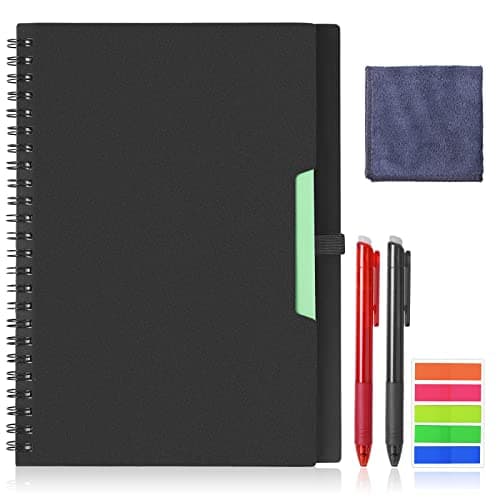 Image of Vicloon Smart Reusable Notebook A5, Wirebound Notebook with 2 Frixion Pen, Sticky Notes Flags and Wipe, Lined Notebook for Quick Sketch, Cloud Storage and Reuse (Black)