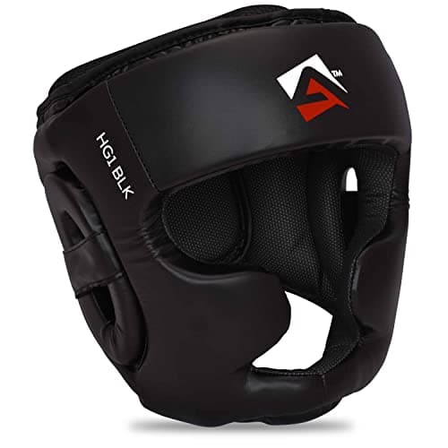 Image of AQF Boxing Headguard MMA Training Headgear Muay Thai Full Face Protection Guard Sparring Helmet Head Guard (Black, XL)