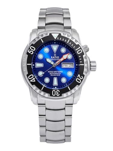 Image of RATIO FreeDiver Helium-Safe Dive Watch Sapphire Crystal Analog Blue Dial Japanese Automatic Diver Watch 1000M Water Resistant Diving Watch for Men (Blue)